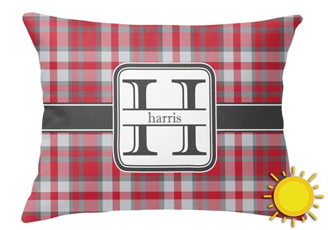 Red & Gray Plaid Outdoor Throw Pillow (Rectangular) (Personalized) - YouCustomizeIt