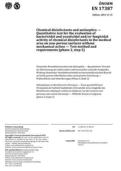 Onorm En 173872021 Chemical Disinfectants And Antiseptics