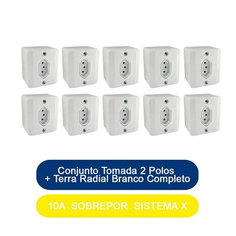 Kit Conjunto Tomada Polos Terra A Sobrepor Sistema X Radial