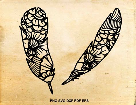 Boho Feather Svg Feathers Silhouette Zentangle Feather Etsy