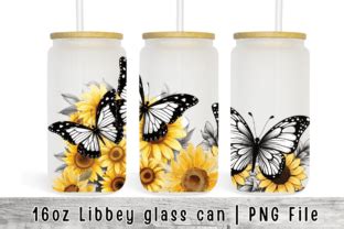 Sunflower Butterfly Oz Glass Can Wrap Graphic By Sasikharn