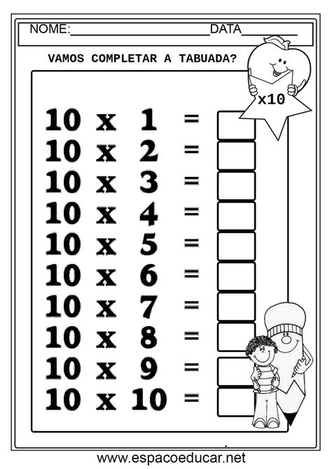 TABUADA DA MULTIPLICAÇÃO POR 10 PARA COMPLETAR ATIVIDADE ESPAÇO EDUCAR