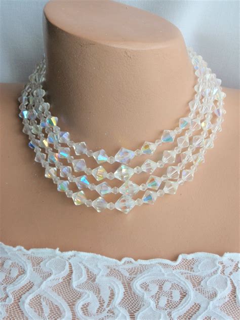 Vintage Crystal Necklacelayered 4 Strands Ab Bicone Etsy Vintage