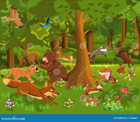 Wild Animals Fighting In The Forest Vector Illustration Cartoondealer