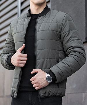 Стеганый мужской осенний бомбер хаки Pobedov К-780 купить в интернет ...