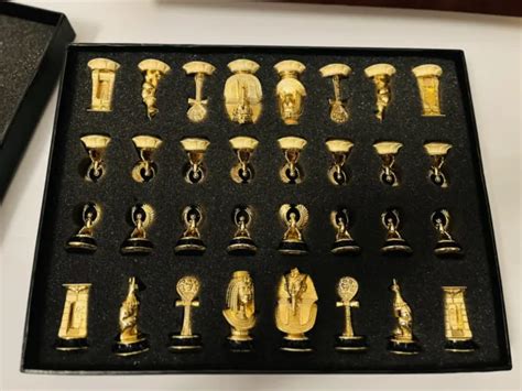 FRANKLIN MINT CHESS Set Tutankhamun King Tut Egyptian Pharaoh 24K GP