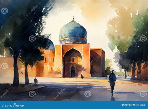 Uzbekistan Architecture Fine Art Watercolor Ai Generative Content