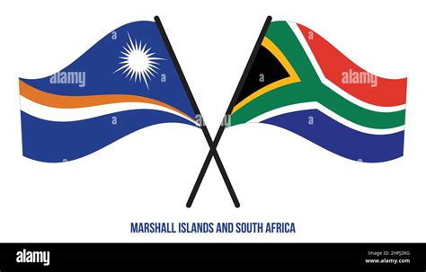 Marshall Islands and South Africa Flags Crossed & Waving Flat Style ...