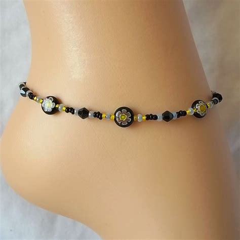 Anklet Black Anklet Ankle Bracelet Beaded By Rainbowmoondesigns £5 99