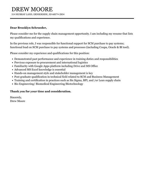 Supply Chain Management Cover Letter Velvet Jobs