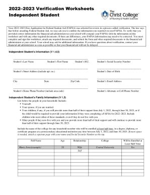 Fillable Online 20222023 Verification Worksheets Independent Student