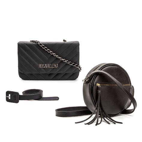 Kit 2 Bolsas Clutch Rosa Helena Zíper Alça Transversal e Detalhe em