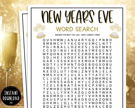 New Years Eve Word Search Game New Years Printable Games Etsy