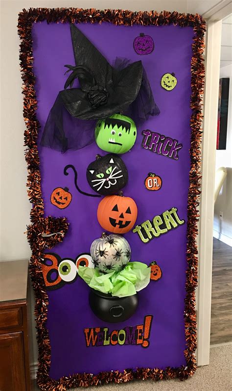 Halloween Classroom Door With Glitter Pumpkins Witch Cauldron Decorations Halloween Classroom