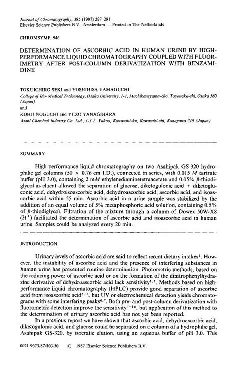 Pdf Determination Of Ascorbic Acid In Human Urine By High Performance