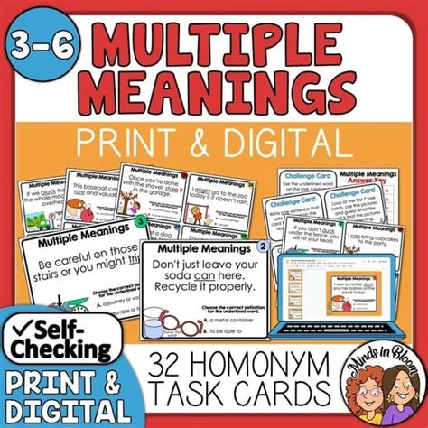 Multiple Meaning Words Homonyms Task Cards Google Slides Print