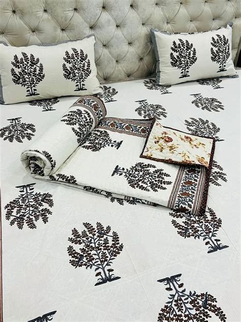 Cotton Multicolor Hand Block Printed Handmade Quilts Double Bed