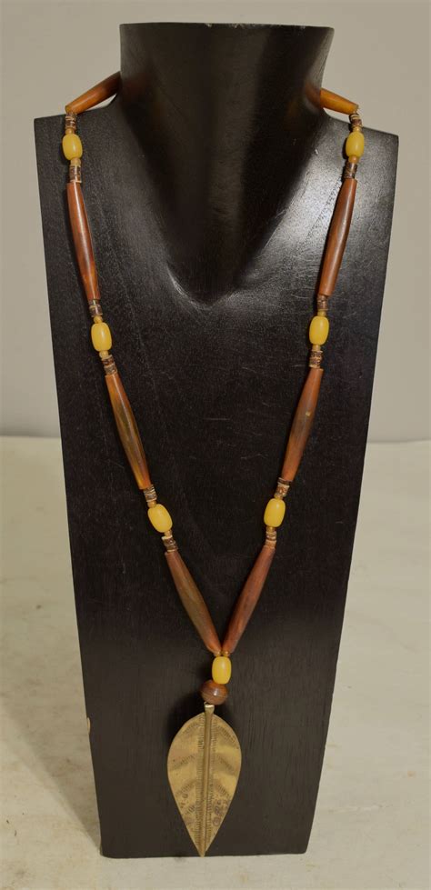 Necklace African Brass Turkana Spear Pendant Amber Horn Handmade