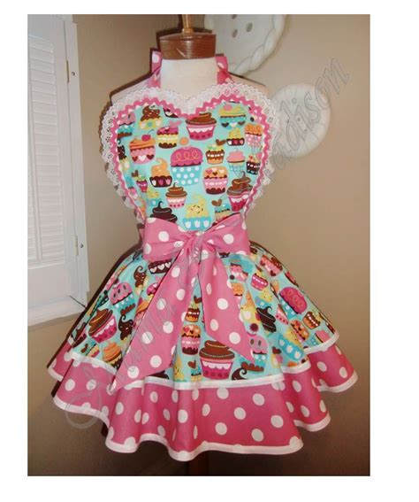 Cupcake Print Womans Retro Apron Accented With Pink And