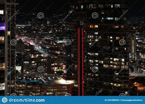 Aerial Night View of Streets and Apartment Windows Stock Photo - Image ...