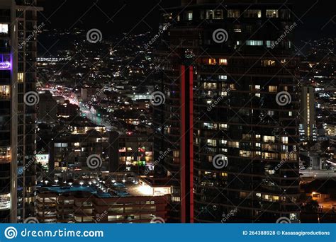 Aerial Night View of Streets and Apartment Windows Stock Photo - Image ...