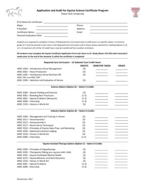 Fillable Online Depts Ttu Application And Audit For Equine Science