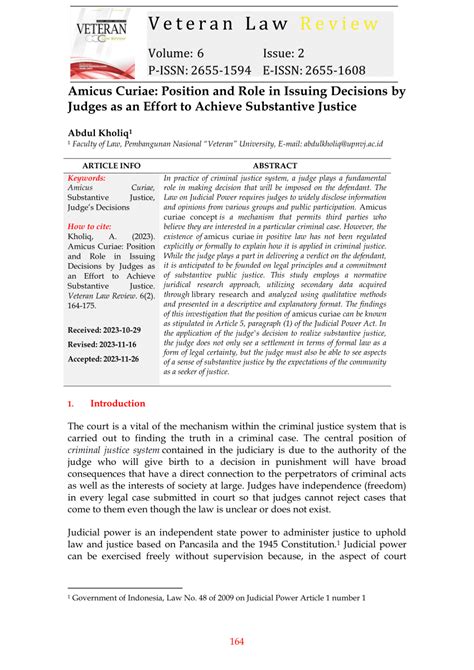 PDF Amicus Curiae Position And Role In Issuing Decisions By Judges