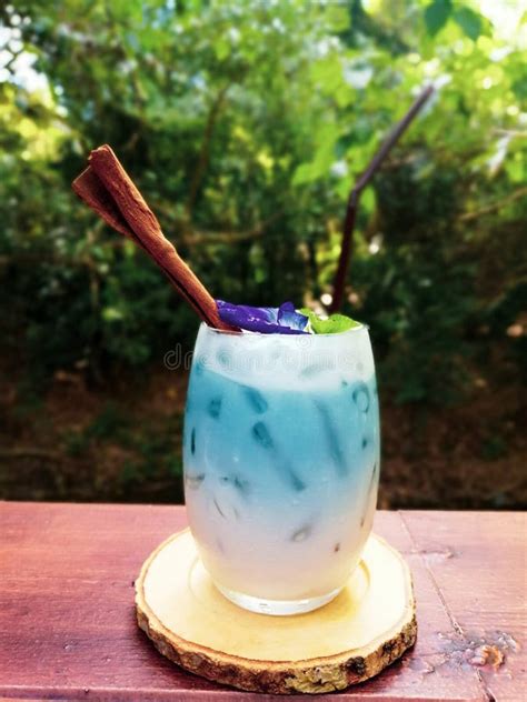 Milk Blended With Butterfly Pea Flower Stock Image Image Of Bottle