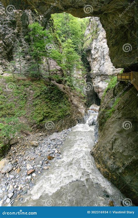 Lichtensteinklamm Gorge With Hiking Trails Bridges River And