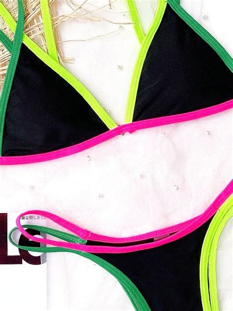 Emmiol Kostenloser Versand Farbblock Bikini Set Mit Riemchen