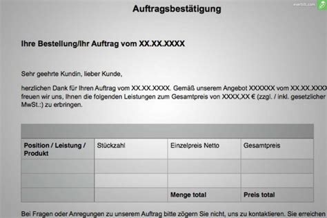 Auftragsbestätigung Muster und gratis Word Vorlage Rechnung Angebot