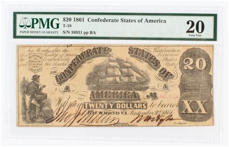 1861 20 Twenty Dollar Confederate States Of America Richmond CSA Bank