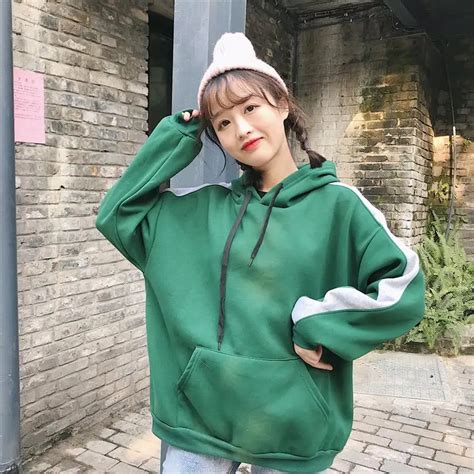 Casual Loose Contrast Sweatshirt Female Korean Kawaii Cute Womens