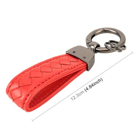 Car Metal Braided Leather Key Ring Keychain Red