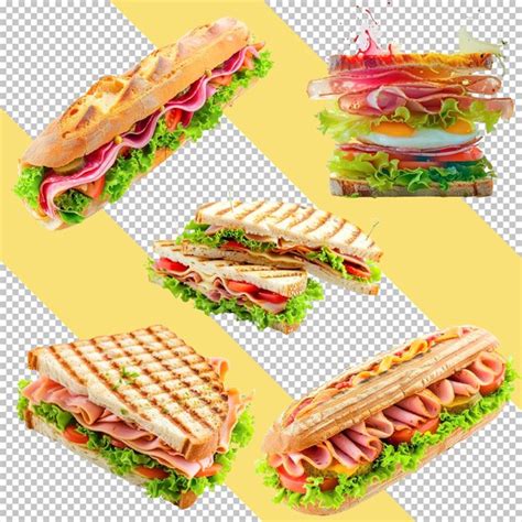 Premium Psd Psd Sandwich Set With Ham And Vegetables On The