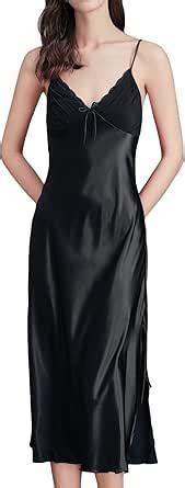 Homgro Women S Sexy Nightgown Side Splits Chemise Lingerie Satin Lace V Neck Full Slip Sleep