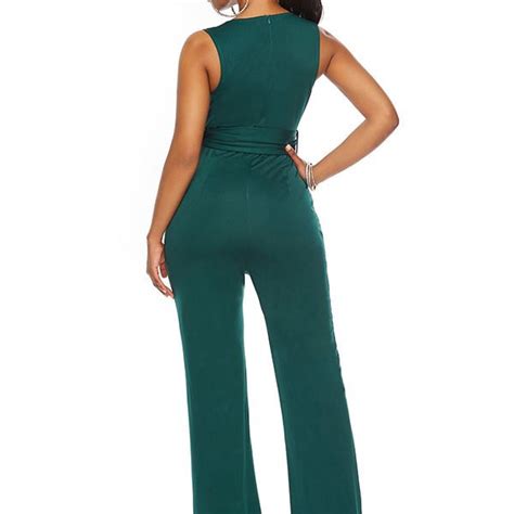 Wide Leg Elegant Jumpsuit With Sleeveless And V Neck