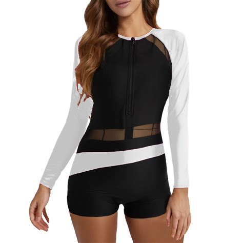 Neon Yellow Bikini Blue Bikini Top Womens Rash Guard Swimsuit Boyleg Long Sleeve Bathing Suit