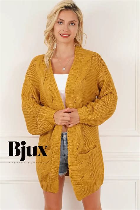 Bjux Stylish Chunky Cable Knit Slouchy Lantern Sleeve Wrap Cardigan In Vibrant Orange In 2024