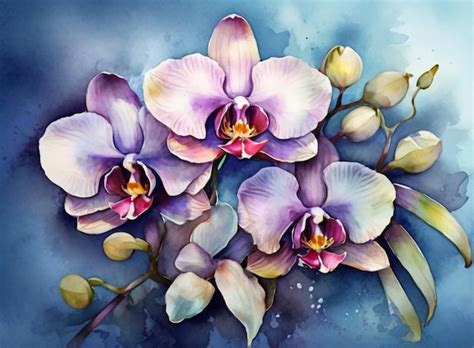 Premium Vector | Blue orchid painting on blue background