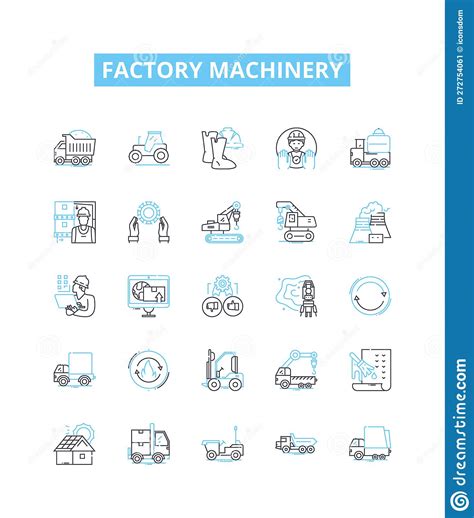 Factory Machinery Linear Icons Set Automation Assembly Production