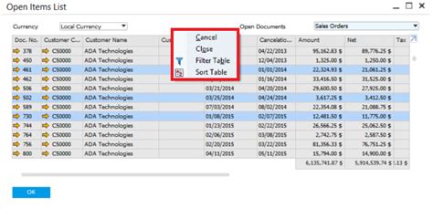 open items list  sap business  sap  mtc systems