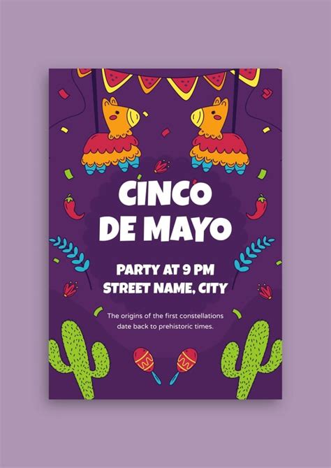 Customize This Hand Drawn Linear Cinco De Mayo Dinner Party Flyer