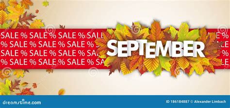 September Autumn Foliage Red Sale Percent Text Banner Stock