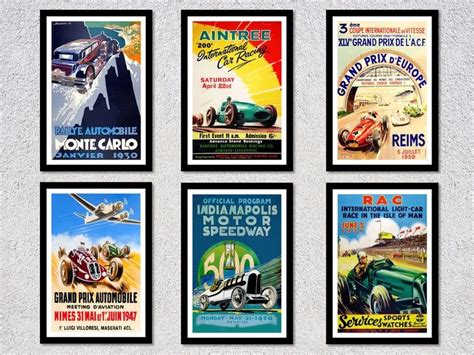 Vintage Auto Racing Posters Retro Auto Racing Auto Sport Print Set Of 6