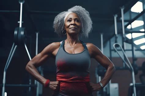 Premium Ai Image Athletic Elderly Muscular Woman In A Gym Before Workout