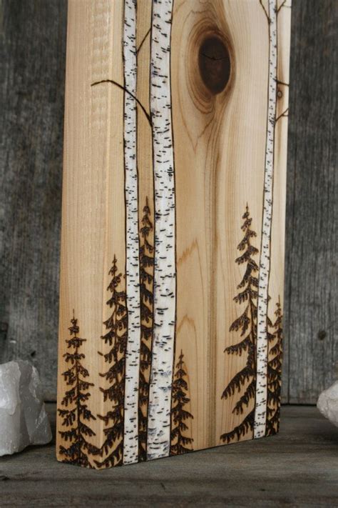 Birch Trees Art Block Wood Burning By Twigsandblossoms On Etsy Birch