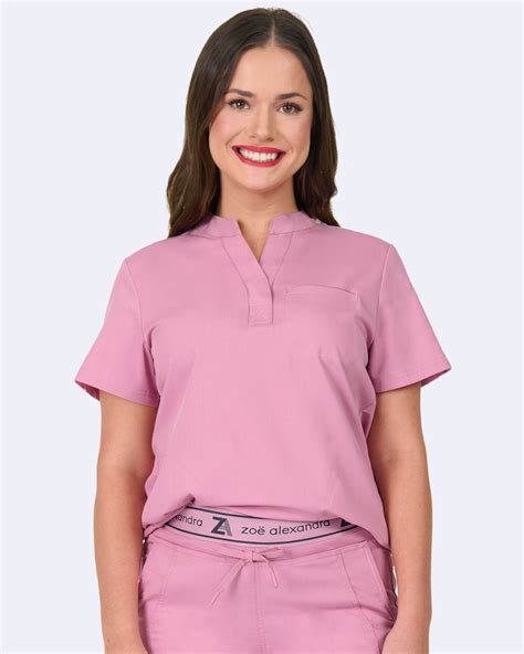 Zavate Chelsea Tuck In Scrub Mandarin Collar Top 1132 Dusty Rose Red