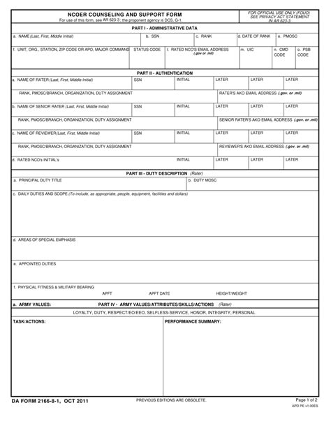 Ncoer Printable Form Printable Forms Free Online