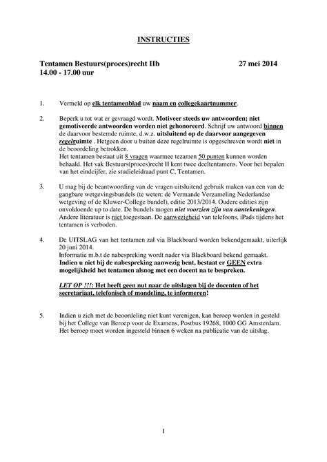 Tentamen 27 Mei 2014 Vragen INSTRUCTIES Tentamen Bestuurs Proces